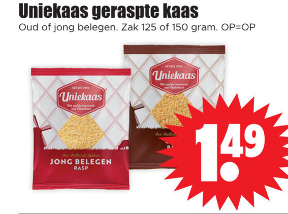 Uniekaas   geraspte kaas folder aanbieding bij  Dirk - details