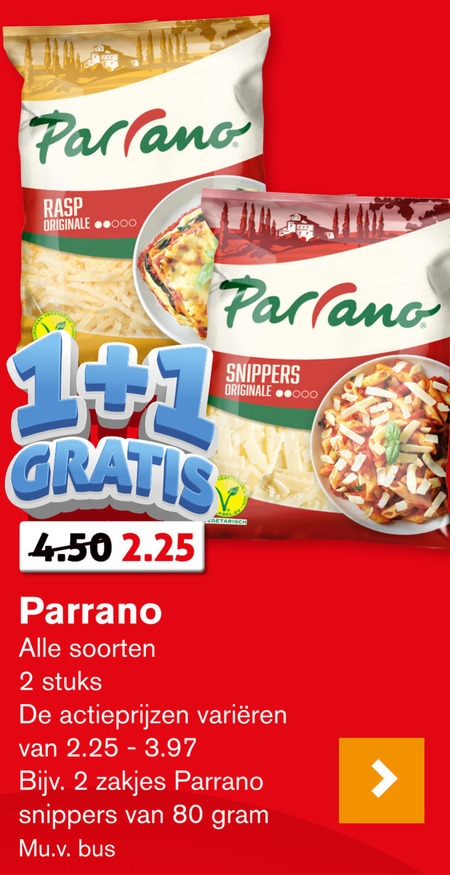 Parrano   geraspte kaas folder aanbieding bij  Hoogvliet - details