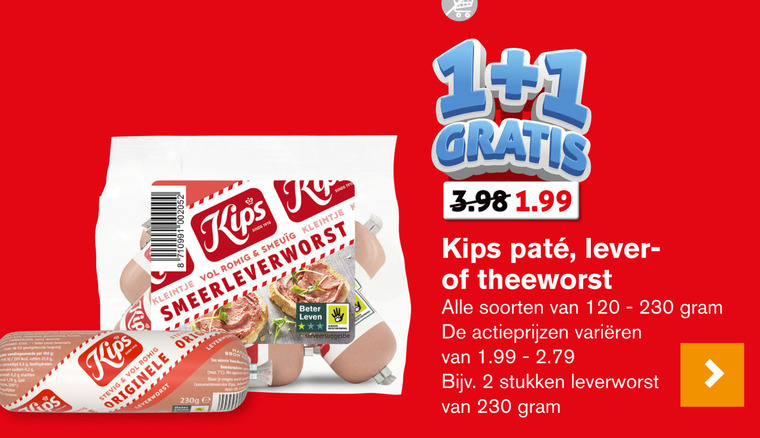 Kips   theeworst, leverworst folder aanbieding bij  Hoogvliet - details