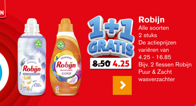 Robijn   wasmiddel folder aanbieding bij  Hoogvliet - details