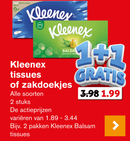 Kleenex   zakdoek, tissue folder aanbieding bij  Hoogvliet - details