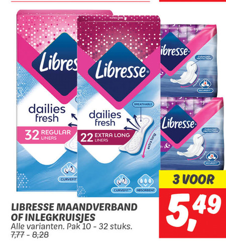 Libresse   maandverband, inlegkruisjes folder aanbieding bij  Dekamarkt - details