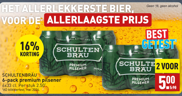 Schultenbrau   blikje bier folder aanbieding bij  Aldi - details