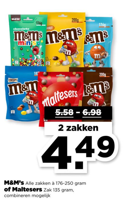 M en Ms   chocolade, chocoladepindas folder aanbieding bij  Plus - details