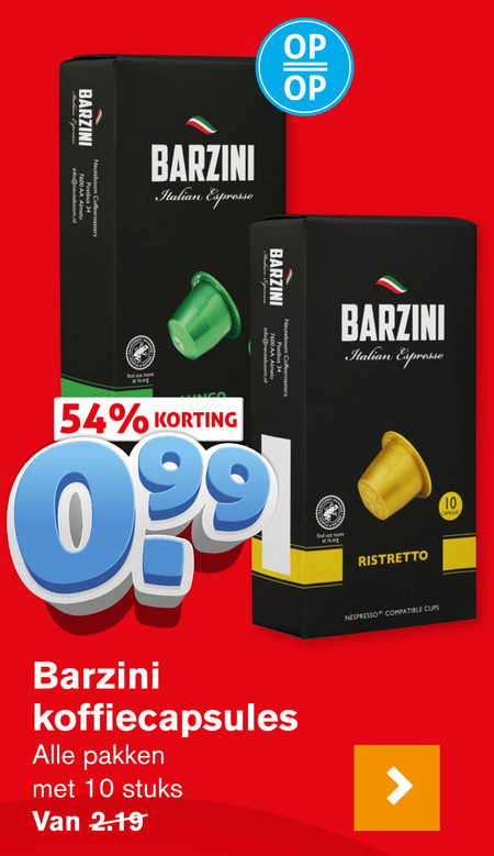 Barzini   koffiecups folder aanbieding bij  Hoogvliet - details