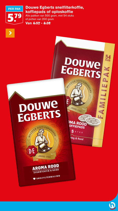 Douwe Egberts   oploskoffie, koffiepad folder aanbieding bij  Hoogvliet - details