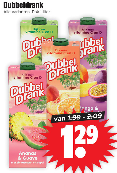 Dubbeldrank   fruitdrank folder aanbieding bij  Dirk - details