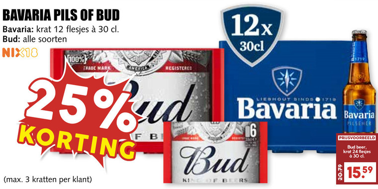 Bud   blikje bier, krat bier folder aanbieding bij  MCD Supermarkt Basis - details