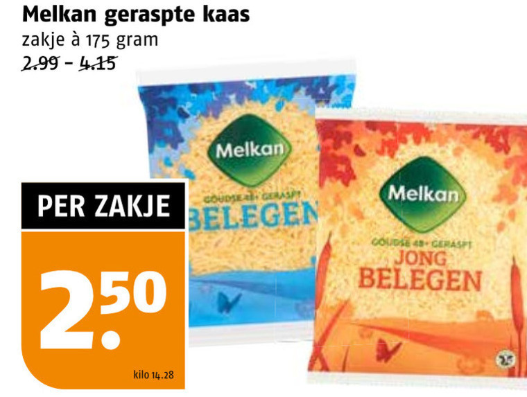 Melkan   geraspte kaas folder aanbieding bij  Poiesz - details