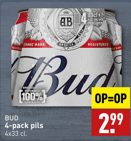 Bud   blikje bier folder aanbieding bij  Aldi - details