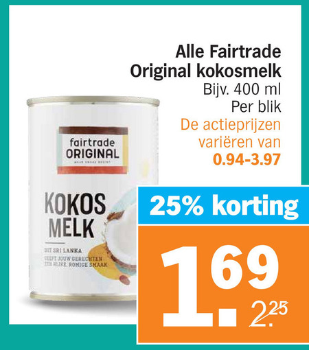 Fair Trade Original   kokosmelk folder aanbieding bij  Albert Heijn - details