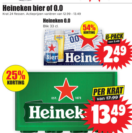 Heineken 0.0   blikje bier, krat bier folder aanbieding bij  Dirk - details