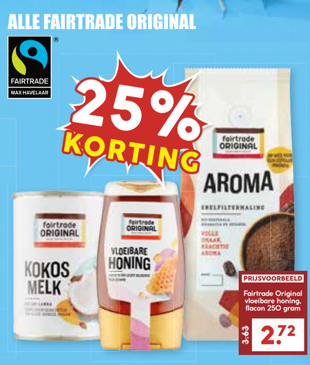 Fair Trade Original   honing, kokosmelk folder aanbieding bij  MCD Supermarkt Basis - details