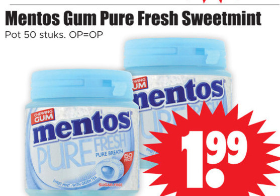 Mentos   kauwgom folder aanbieding bij  Dirk - details