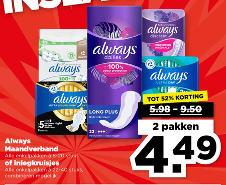 Always   inlegkruisjes, maandverband folder aanbieding bij  Plus - details