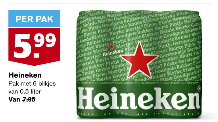 Heineken   blikje bier folder aanbieding bij  Hoogvliet - details