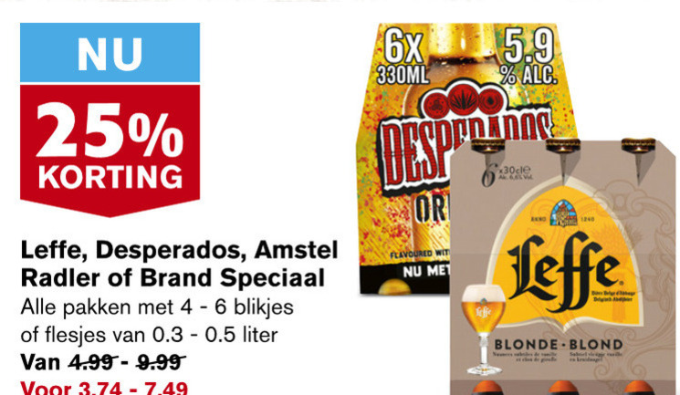 Leffe   blikje bier, speciaalbier folder aanbieding bij  Hoogvliet - details