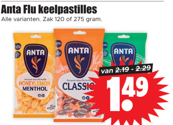 Anta Flu   keelpastilles folder aanbieding bij  Dirk - details