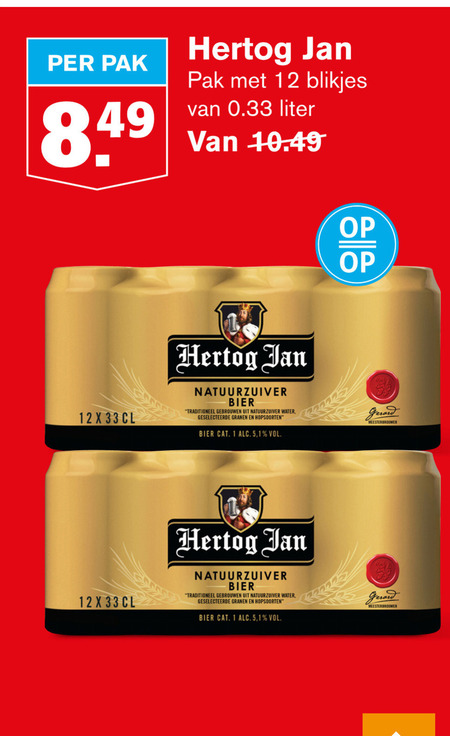 Hertog Jan   blikje bier folder aanbieding bij  Hoogvliet - details