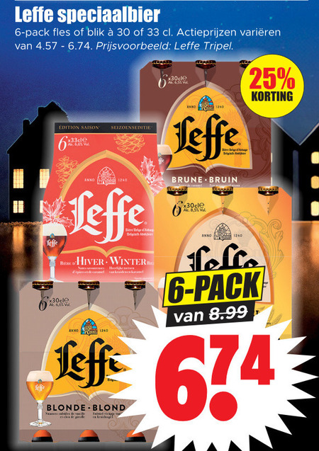 Leffe   speciaalbier, blikje bier folder aanbieding bij  Dirk - details