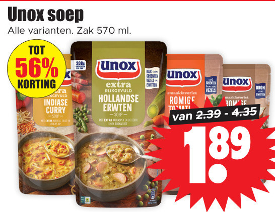 Unox   soep folder aanbieding bij  Dirk - details