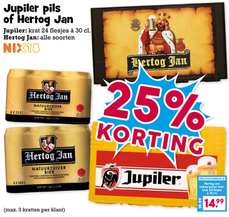 Jupiler   blikje bier, krat bier folder aanbieding bij  Boons Markt - details