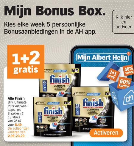 Finish   vaatwasmiddel folder aanbieding bij  Albert Heijn - details