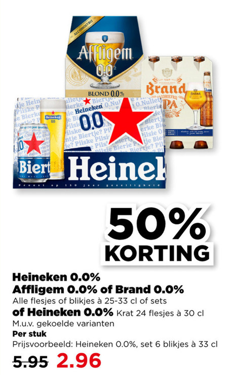 Heineken 0.0   krat bier, alcoholvrij bier folder aanbieding bij  Plus - details