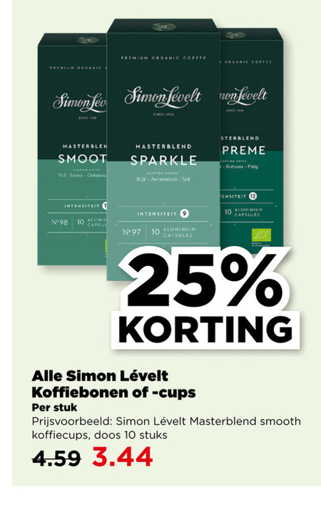 Simon Levelt   koffiecups, koffiebonen folder aanbieding bij  Plus - details