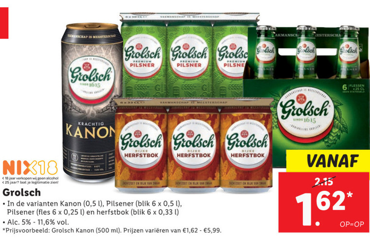 Grolsch   blikje bier folder aanbieding bij  Lidl - details