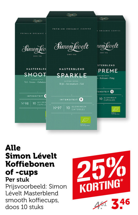 Simon Levelt   koffiebonen, koffiecups folder aanbieding bij  Coop - details