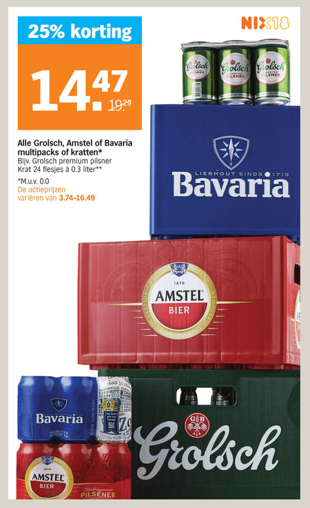 Grolsch   blikje bier, krat bier folder aanbieding bij  Albert Heijn - details