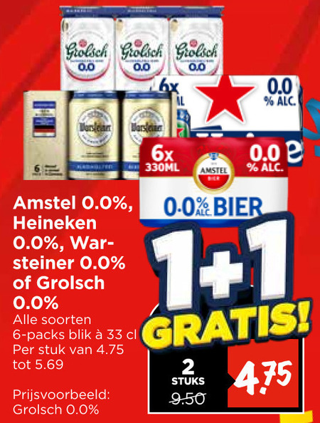 Heineken 0.0   alcoholvrij bier, blikje bier folder aanbieding bij  Vomar - details