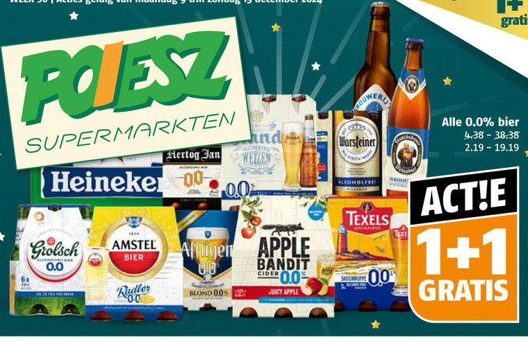 Heineken 0.0   alcoholvrij bier, blikje bier folder aanbieding bij  Poiesz - details