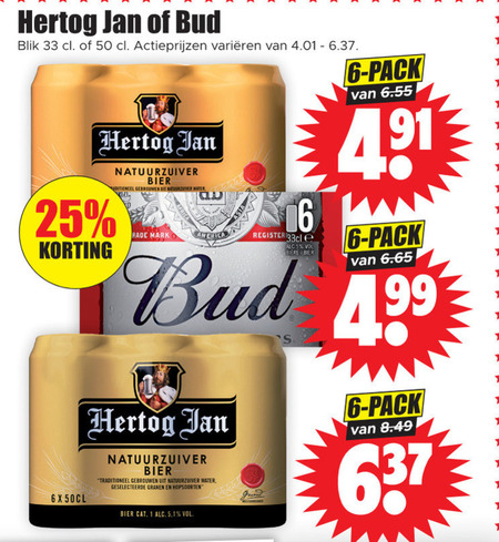 Bud   blikje bier folder aanbieding bij  Dirk - details