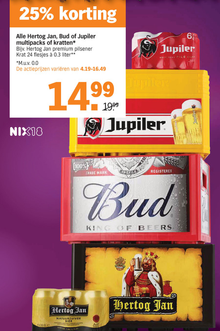 Jupiler   blikje bier, krat bier folder aanbieding bij  Albert Heijn - details