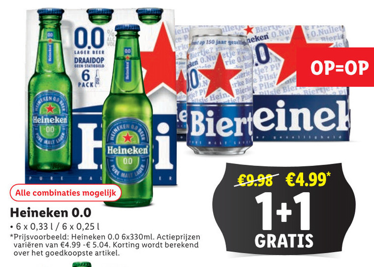 Heineken 0.0   blikje bier, alcoholvrij bier folder aanbieding bij  Lidl - details