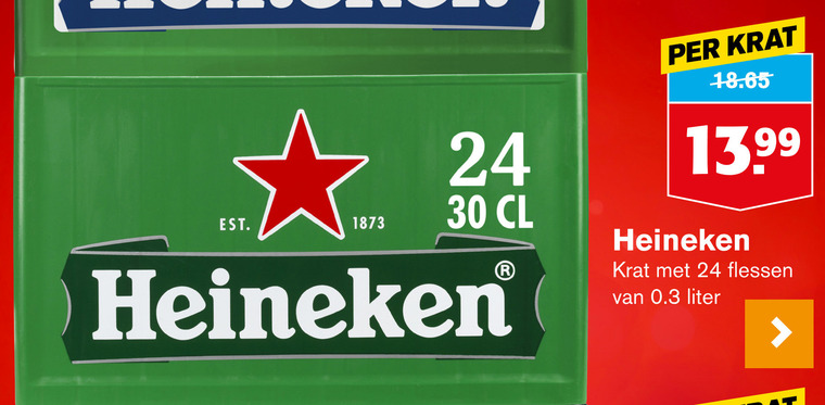 Heineken   krat bier folder aanbieding bij  Hoogvliet - details