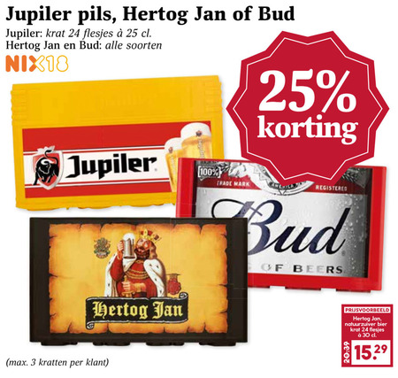 Bud   krat bier folder aanbieding bij  MCD Supermarkt Basis - details