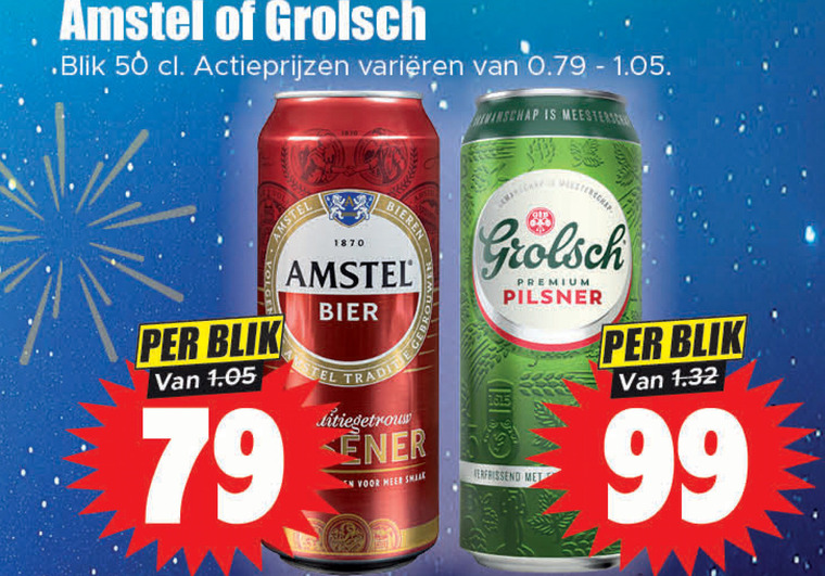 Amstel   blikje bier folder aanbieding bij  Dirk - details