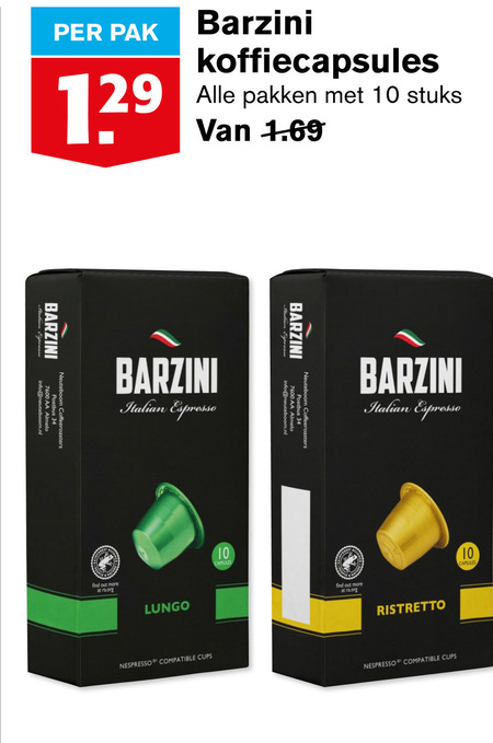 Barzini   koffiecups folder aanbieding bij  Hoogvliet - details