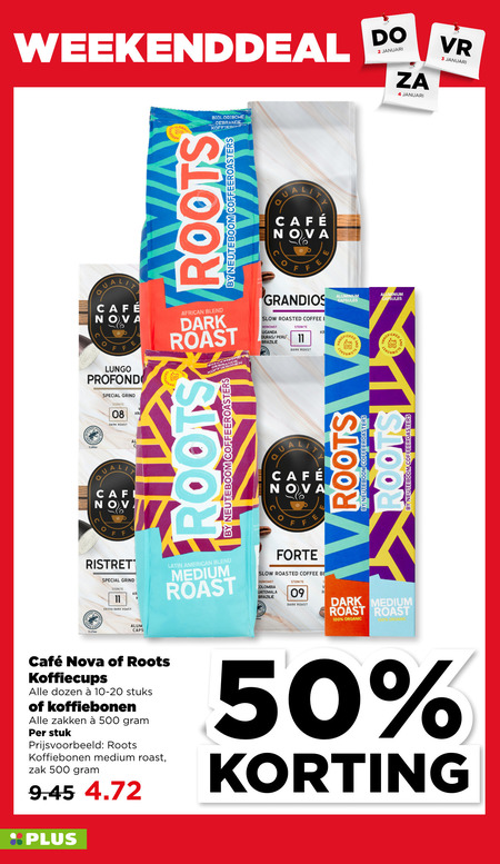 Roots   koffiebonen, koffiecups folder aanbieding bij  Plus - details