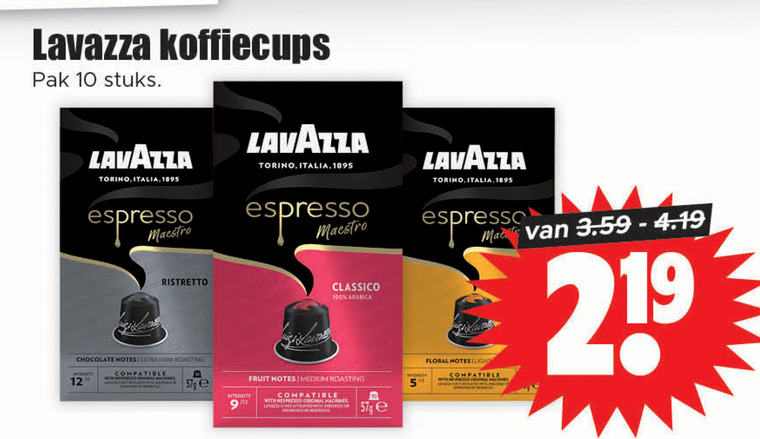 Lavazza   koffiecups folder aanbieding bij  Dirk - details