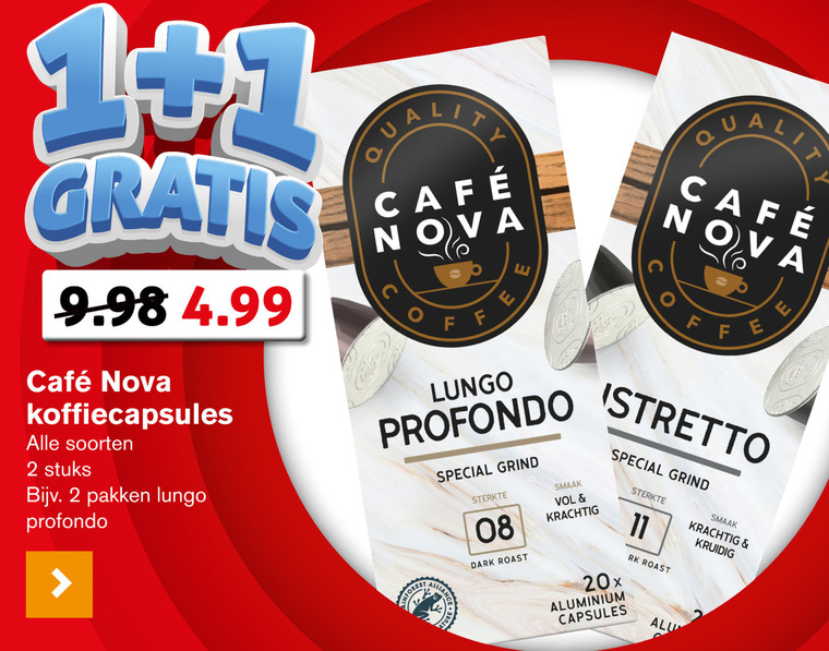 Cafe Nova   koffiecups folder aanbieding bij  Hoogvliet - details