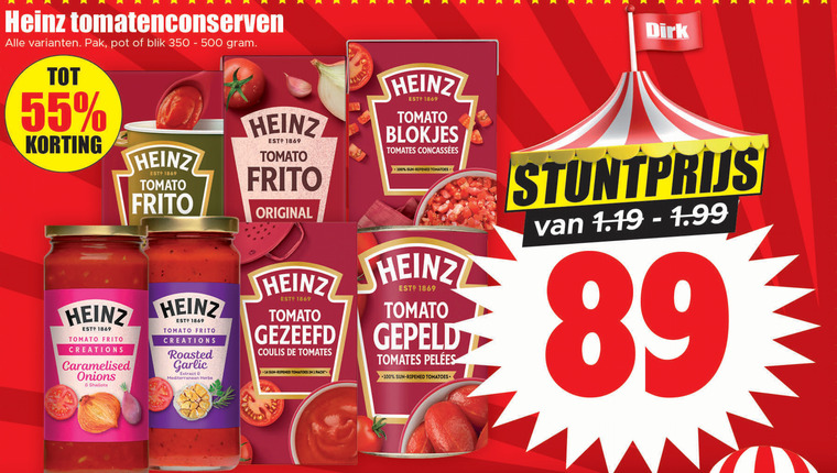 Heinz   tomatenblokjes, tomatenpuree folder aanbieding bij  Dirk - details