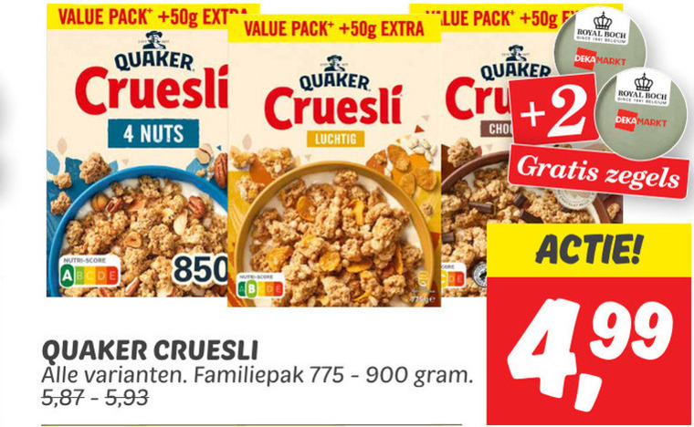 Quaker   cruesli folder aanbieding bij  Dekamarkt - details