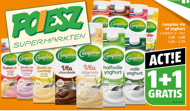 Campina   yoghurt, vla folder aanbieding bij  Poiesz - details