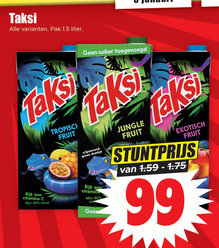 Taksi   fruitdrank folder aanbieding bij  Dirk - details