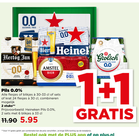 Heineken 0.0   blikje bier, krat bier folder aanbieding bij  Plus - details