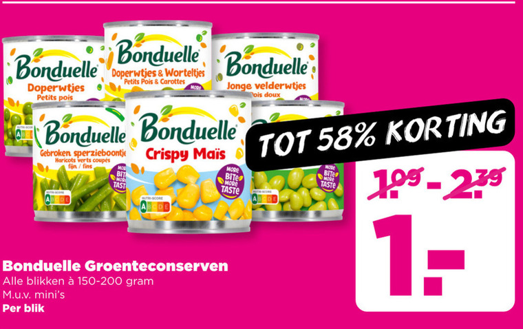 Bonduelle   groenteconserven folder aanbieding bij  Plus - details